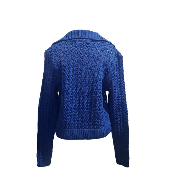 CT1948 MNG Mango Blue open Stitch Cropped Long Sleeve Sweater L - Picture 4 of 7